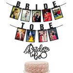 Zyozique Bride to Be Photo Banner Black Glitter with Bride to Be Cake Topper for Wedding Sign Bridal Shower Banner Hen Night Decoration (Black)