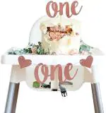 Zyozique 1st Birthday Decoration Supplies for Girl - One High Chair Banner and One Cake Topper - Rose Gold First Birthday Decorations - Baby Girl One Year Old Birthday Party Supplies