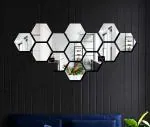 Bikri Kendra - Hexagon 13 Silver Mirror Stickers for Wall, Acrylic Mirror, Mirror Wall Decor Sticker, Wall Mirror Stickers, Acrylic Stickers, Wall Stickers for Hall Room, Bedroom, Kitchen.