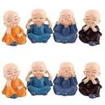 ROMJ Mini Buddha Monk Statues - Hear No Evil, See No Evil, Speak No Evil, Do No Evil - Colorful Figurines for Home & Office Decor (Pack Of 8)