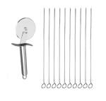 Blue Wonder Stainless Steel SS Pizza Cutter With Stainles Steel Sikhe Set and (Multicolour, Pack of 2)