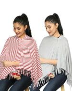 nene Breastfeeding Multi Purpose Scarf The Jersey Cotton Nursing Shawl, Breathable Breastfeeding Cover- Pack of 2 Large Size 180cmX55cm (RedStripes-Grey)