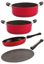 Nirlon 4 pcs of Red, Black Non-stick Pot and Pans Cookware Set Standard
