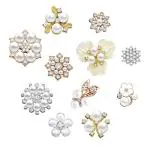 SANNIDHI 11Pcs Pearl Rhinestone Brooch Buttons Alloy Flower Flat Back Embellishments Sewing Buttons For Jewelry Making, Diy Craft, Clothes Bags Decoration, Wedding Party Supplies, Hair Accessories