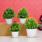 Dekorly Plastic Green Artificial Plants (Pack Of 4)
