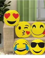 Riftree Velvet Emoji Soft Round Wink Kiss Love Hug Pillows Cushion Smiley, 13x13-inch - Set of 5