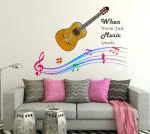 LANSTICK Multicolor Guitar Sticker with When Words Fails Music Quote Self Adhesive Wall Sticker