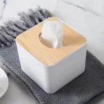 Kunya 1pc Square Shape Small Wooden Cover Plastic Tissue Box Holder | Paper Napkin Holder Case | Tissue Holder Dispenser Organizer for Car Decor Home Room Hotel