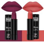 PERPAA Creamy Matte Lipstick Combo Set Of 2 Bright Long Stay Intense Color 3.5gm Each|Cherry Red,Velvet Orange