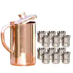 Copper Jug Set and Premium quality steel Glass set,Water Jug,gilas set 13PC