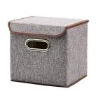 Inditradition European Pattern Foldable Storage Box with Lid | Ideal for Toys, Books, Shoes & Other Home Sundries | 25 x 25 x 25 cm, Non-Woven Cotton (Grey_Rectangular)