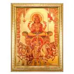 Hawai Lord Surya Dev Gold Plated Wooden Wall hanging Photo Frame SFDI510_GLDFRM