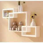 WOODSY Wooden Intersecting Wall Shelves Set of 3 for Small Square, for Living Room, Bedroom, Kitchen, Bathroom, Dining Room, Entryway, Hallway (White)