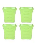 Joren Combo of 4 Green Heavy Plastic Flower Pots | Small Planter | Decorative Gamla | Nursery Plant Container | Balcony Plant Container for Indoor & Outdoor Gardening Needs