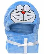 BRANDONN Blue Doraemon Newborn Hooded Wrapper Baby Blanket 0-6 M (82 cm x 80 cm)