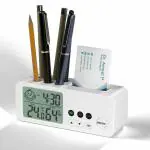 eo - Everyday Organisers Digital Alarm Clock with Decision Making Pen Stand Card Holder Mini Alarm Clock for Students with Temperature Humidity indicator (Decider) (White)