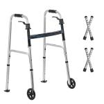 KosmoCare Premium Imported Light weight Aluminum Height Adjustable Folding Walker (Silver - With Lever)