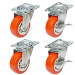 Caneuf Furniture Wheel with 2 Brake, 2 Without Brake- Trolley Wheel Braked Furniture Caster (Pack of 4) - Load Capacity: 150-200 kg - Double Locking - Universal Use (1.5 Inch Wheel)