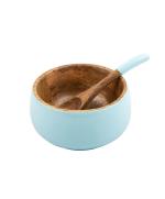 Taabartoli Wooden Bowl and Spoon Set for kids and adults - Blue ( 12 x 12 x 7 cms)