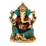 CraftVatika Multicolor Brass Ganesha Statue 17.78 x 12.7 cm