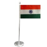 Almoda Creations India Country Satin Flag Office, Study Table Flag with Metal Base Stand