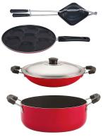 Nirlon 4 pcs of Red and Black Non-stick Kitchen Cooking Utensil Combo Set, Standard