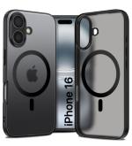 Golden Sand [Magsafe Compatible] ShockProof Sleek Hybrid Armor Back Cover Case for Apple iPhone 16 (Semi Transprent Frosted PC + Black TPU Bumper)