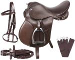 Lussoro Leather English Riding Horse Saddle Starter Kit Brown Saddle Combo Pack (Size 17)