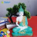 Gw Creations Light Green, White Marble Decorative Showpiece - Buddha