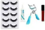 Lenon Beauty False Eyelash 5 Pair, 1 Eyelash Glue, 1 Eyelash Curler With Free Liquid Small Lipstick (Any Color) (8 Items in the set)