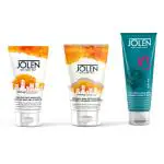 Jolen New York Soap-Free Face Wash 125ml & AHA Scrub 100ml & Face + Body Lotion 180ml - Combo Pack
