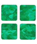 Whats Your Kick Green Color Brush Painting Printed Set of 4 Coaster With Metal Stand