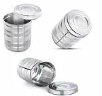 Neelam Stainless Steel Deep Dabba/Storage Containers Diamond Touch 450ml,600ml,750ml, Set of 3Pcs, Silver
