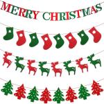 Festiko Merry Christmas Felt Banners With Socks Reindeer Tree, 4 Pack Christmas Banners Decorations