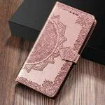 ClickCase Royal Mandala Design Faux Leather Magnetic Card Holder Wallet Kickstand Case Flip Cover For vivo Y56 5G (Rose Gold)