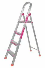 Casa Copenhagen ,Designed in Denmark , 4-Step Foldable Aluminium Ladder Laser Cut with Super Advance Sure-Hinge Technology- Premium Silver