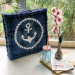 PIXEL HOME DECOR Navy Print Cotton, Microfiber Seat Cushion / Floor Pillow 40.0 Centimeter 8.0 Centimeter 0 Pix - Boxy - Lemon