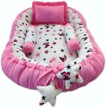 Babysparsh Cotton Baby Bed Sized Bedding Set (Pink and White)