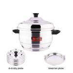 EuroStyle Plus 24 Idli Cookware Stainless Steel, 4 Idli Plates (24 Pits) & 1 Steamer Plate For Idli, Dhokla & Vegetable Steamer(Stainless Steel, EUS_Plus_24)