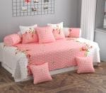HIDECOR New Perfect Collection Pink Floral Print Glaze cotton 250 TC 1 Single Bedsheet with 5 Cushion Cover & 2 Bolster Cover