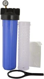 FRESHQO Whole House Water Filter, Housing/Sediment bag Filter, pressure meter,wrench, plae Big Blue 20'' Jumbo housing for 1.5 inch inlet outlet
