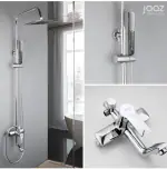 JAAZ Shower Set- Square 3 in 1 Wall Mixer Single Lever Shower Panel, Hand shower + overhead Square Shower, Super Luxury, Super Heavy Brass