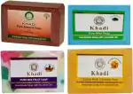 Khadi Herbal Almond, Mint, Mix Fruit And Chandan Haldi Soap, 125 Gm Each (Pack Of 4)