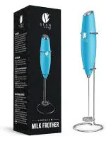 Bean Envy Milk Frother for Coffee - Handheld Battery-Operated Electric Milk and Coffee Frother, Mini Electric Drink Mixer, Foamer & Frother with Stand for Coffee, Lattes, Hot Chocolates and Shakes -Robin Blue