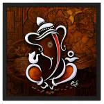 RITWIKA ART AND CRAFT Abstract of Lord Ganesha Modern Wall Art Religious Painting With Frame For Pooja, Home and Office Decor, Size 13.5 x 13.5 Inch, Set of 1 (White and Brown)