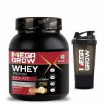 Megagrow Isolate Whey Protein Powder with Shaker Vanilla Flavored, 1Kg Pack - for Low Carbs & Lean Muscle, Energy 125kcal|24.5 g Protein, 4.67g BCAA|4.39g L-Glutamic Acid - Total 31 Servings.