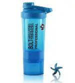 Zyro Bolt Professional Protein Shaker Bottle with 2 Storage Compartments - Shaker for Protein Shake and Gift for Men & Women BCAAs & BPA Free, 600 Ml Shaker bottle (Color-Blue, Plastic, Pack of 1)