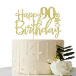 Festiko Gold Giltter Happy 90th Birthday Cake Topper, Hello 90 Cheer To 90 Years, 90 Fabulous Party Decoration