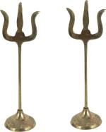 Real Craft Gold Brass Trident Trisulam On Stand For Temple (Set Of 2)