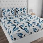 Huesland by Ahmedabad Cotton Double Bedsheet with 2 Pillow Covers - White & Blue